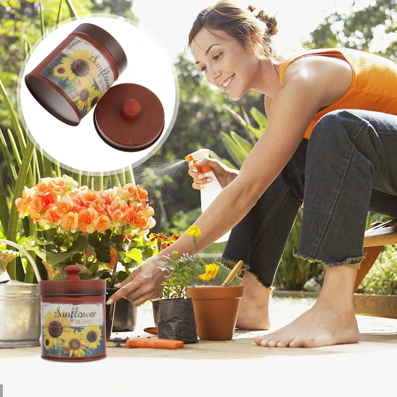 

1pc Metal Pitcher Vase French Bucket Iron Flower Pot Retro Pot Galvanized Canisters