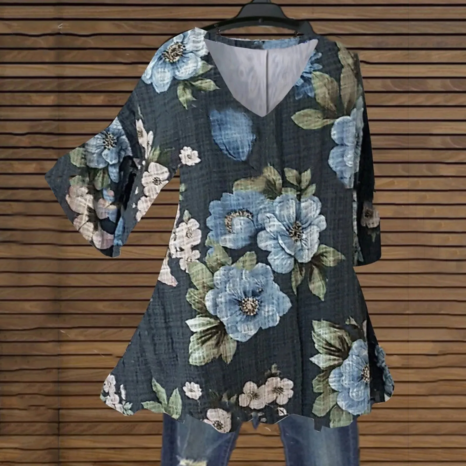 

Women Tops Causal Loose Floral Printed V Neck Short Sleeve T Shirts Plus Size Tops Dress Shirt Long قمصان وبلوزات 2023