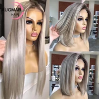 13x4 Ice Blonde Straight Lace Front Human Hair Wigs Ombre Ash Grey Short Bob Lace Front Wigs For Women 13x6 HD Lace Frontal Wig