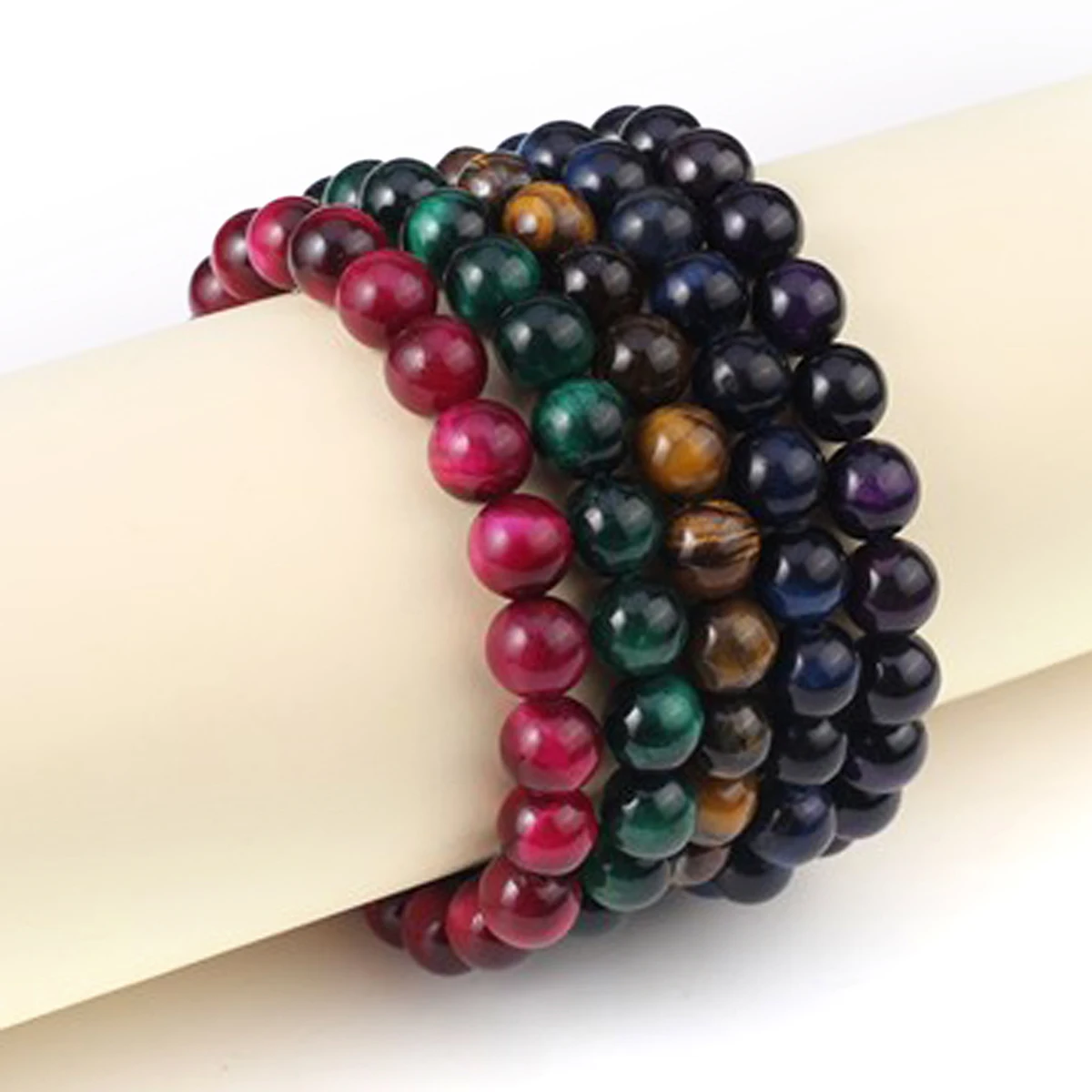 

8mm Natural Stone Bracelet Polished Round Purple Green Tiger Eye Bead for Women Tribal Reiki Healing Bracelet Jewelry Gifts