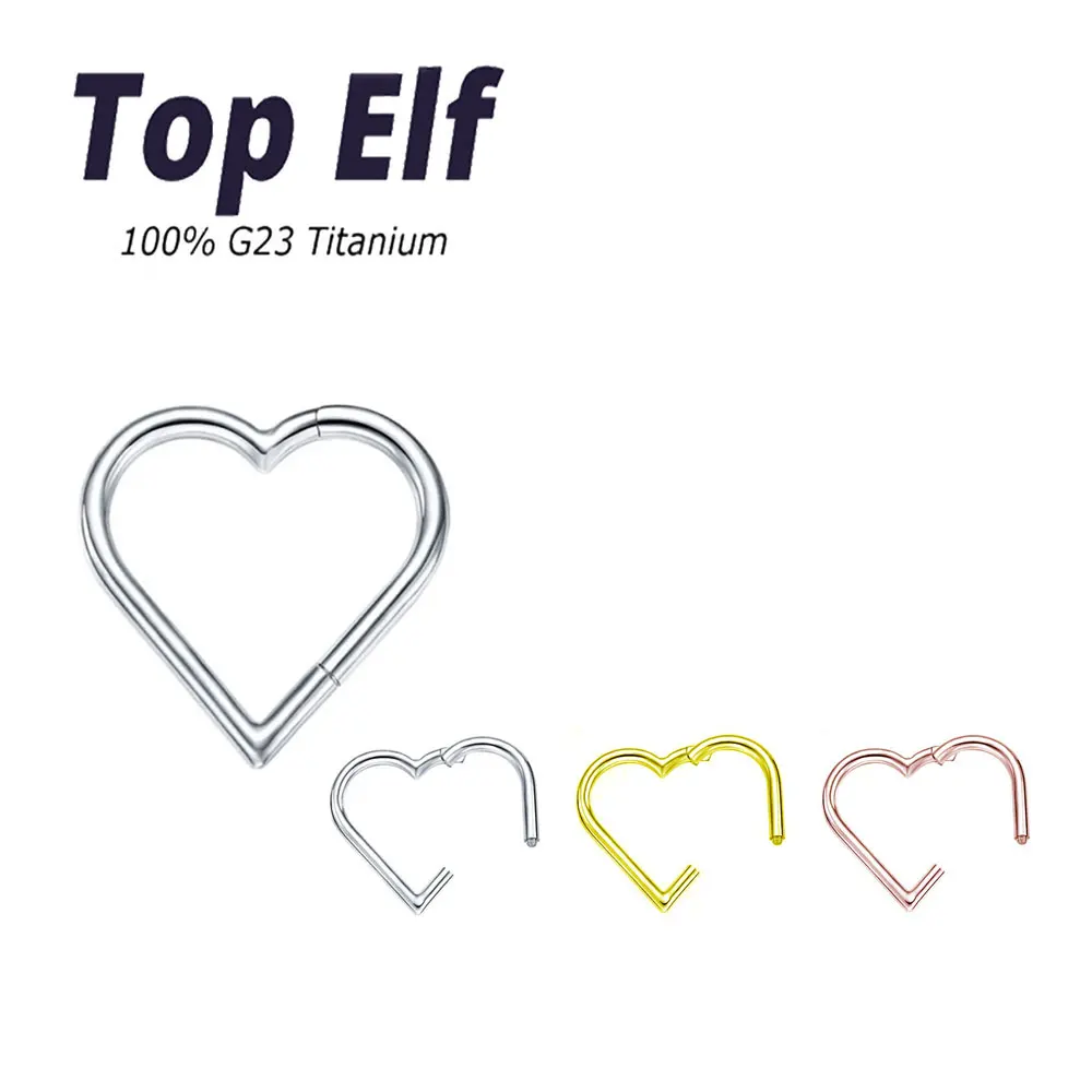 

G23 ASTM F136 Titanium 16G 8/10mm Nose Ring Heart Ring Heart Shape Segment Ring Clicker Cartilage Tragus Helix Piercing Jewelry