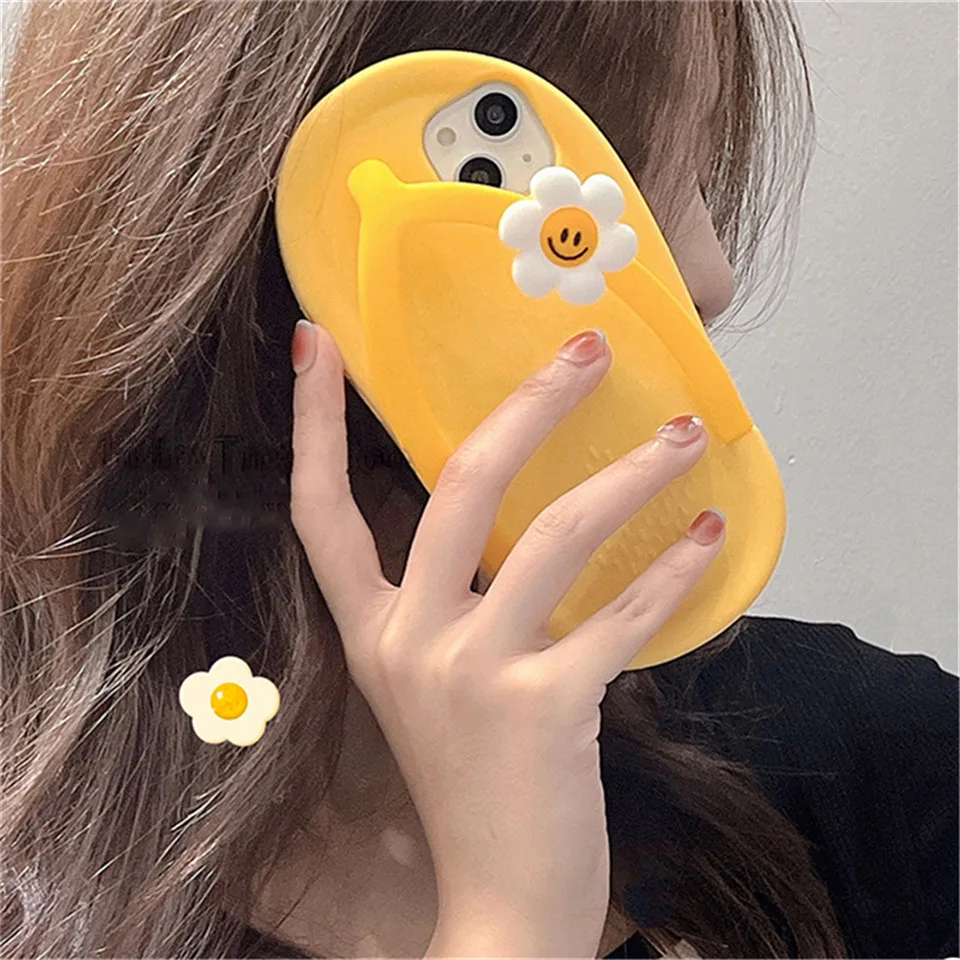 

Ins милые Мультяшные 3d-шлепанцы с подсолнухами чехол для телефона iPhone 13 12 11 Pro XS Max X XR 7 8 Plus силиконовый защитный мягкий чехол