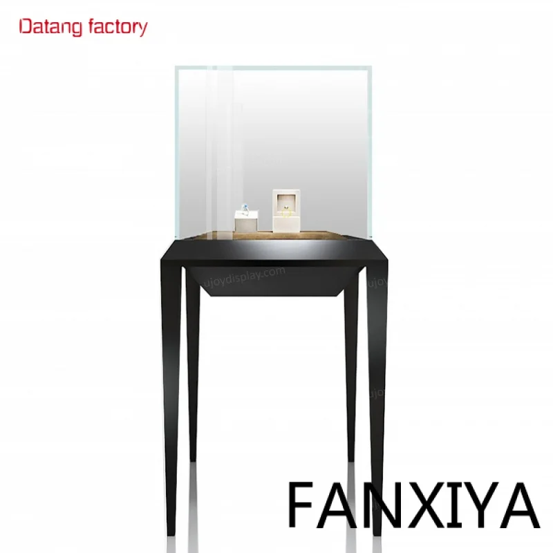 

Modern custom black jewelry display case with glass