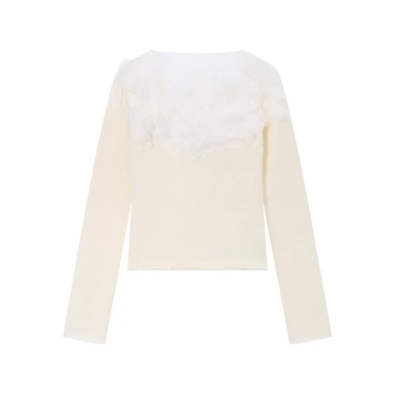 Элегантный вязаный топ во французском стиле для женщин ранняя осень белый