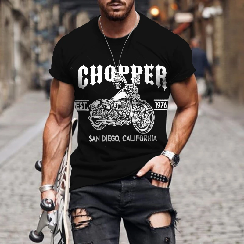 

New men's retro T-shirt motorcycle pattern T-shirt car pattern 3D printing short sleeved top trend men's clothing