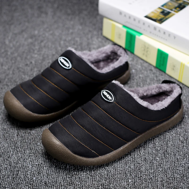 

Fashion All-match Men Plush Shoes Winter Warm Lining Male Half Slippers Comfortable Slip-on Zapatos De Hombre Outdoor Large Size