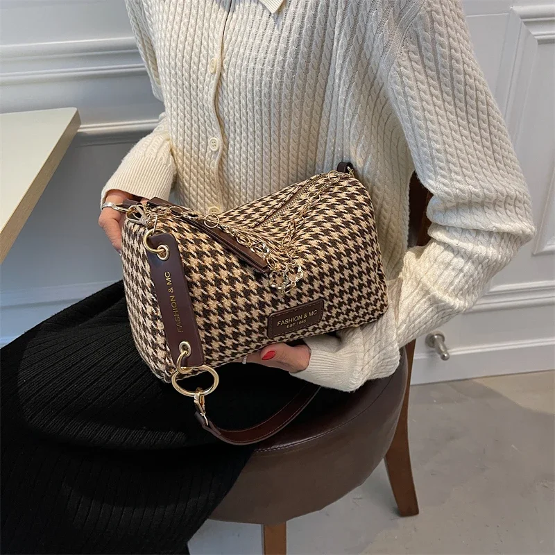 

Pequena corrente houndstooth ombro crossbody sacos de designer luxo hit bolsas de inverno e bolsa marca