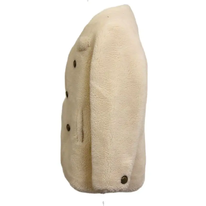 Женское теплое пальто на пуговицах бежевое с V-образным вырезом одежда для женщин