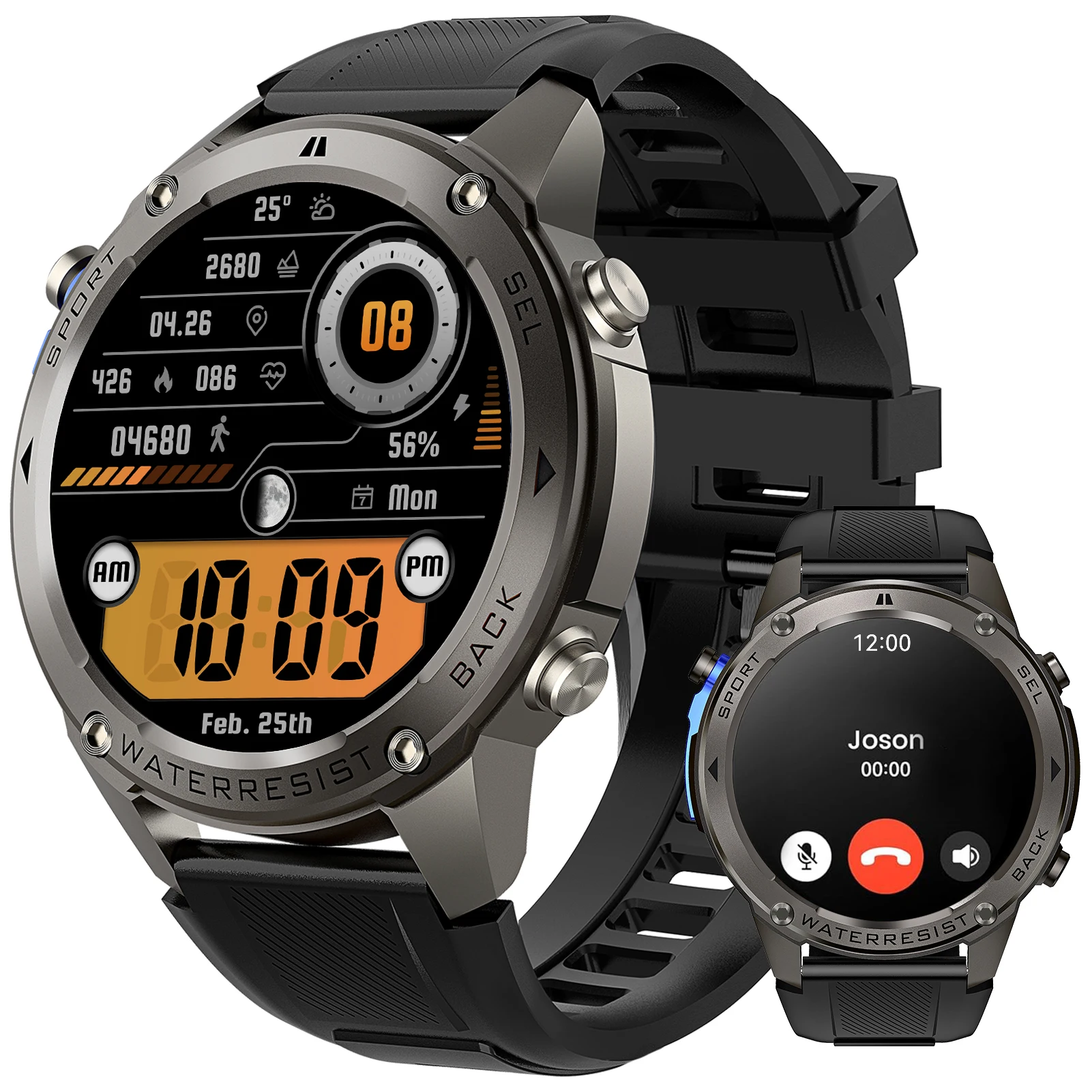 Мужские умные часы с GPS Bluetooth-вызов 50 м водонепроницаемость металлический корпус