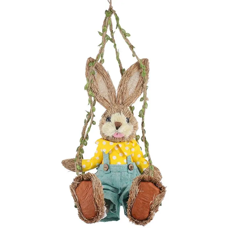 

Handmade Craft Bunny Figurine Practical Creative Decorative Easter Rabbit Decor Straw Woven Rabbit for Festival Home
