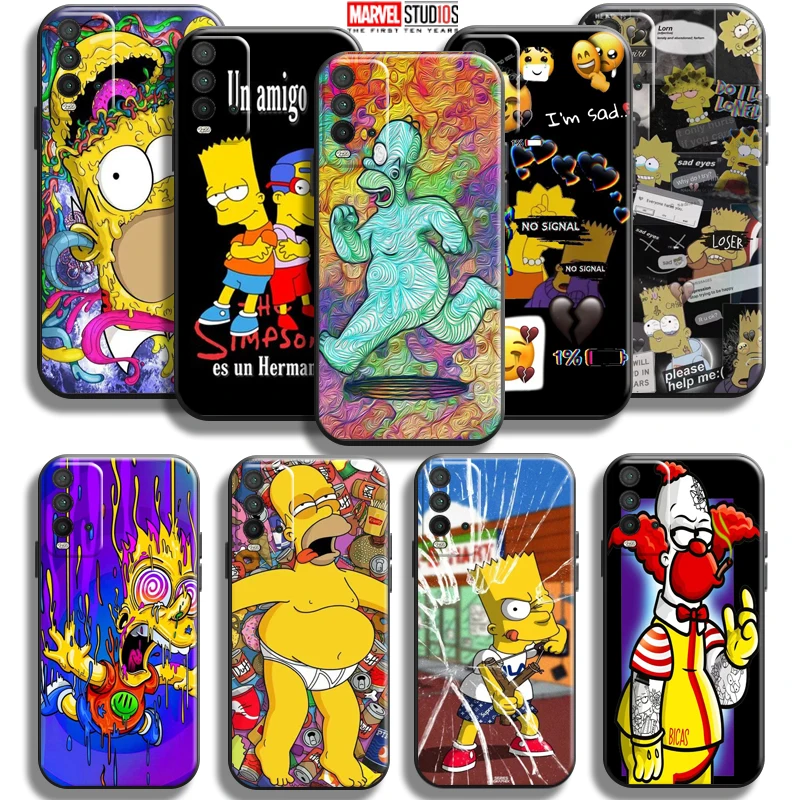 

Cute Homer S-Simpsons Family Phone Case For Xiaomi Redmi 9T 6.53 Inch Black Liquid Silicon Silicone Cover Soft Funda Back
