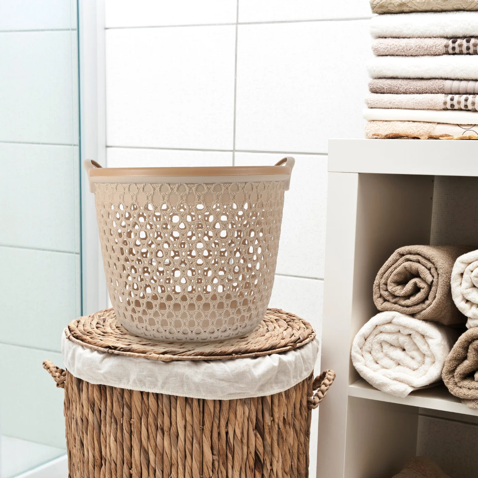 

Portable Laundry Basket Washing Handle Bathroom Hamper Bedroom Plastic Baskets with Hollow Out for Home