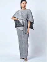 miyake pleated 2022 summer original designer belt plus size dress three piece abaya sets high fashion elegant muslim clothes