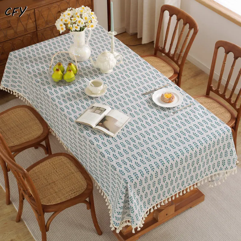 

Nordic Ear of Wheat Small Fresh Tablecloth with Lace Hem Cotton Linen Map for Desk Soft Cover Pendant Tea Table Pad Meal Cloth