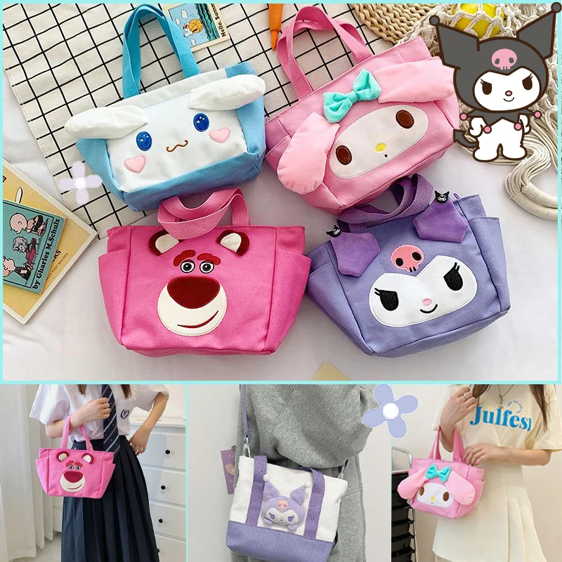 

Sanrioed аниме Kawaii Hello Kitty Kuromi Холщовая Сумка Мультфильм Cinnamoroll Lotso Hangyodon сумка для ланча сумка подарок на Хэллоуин