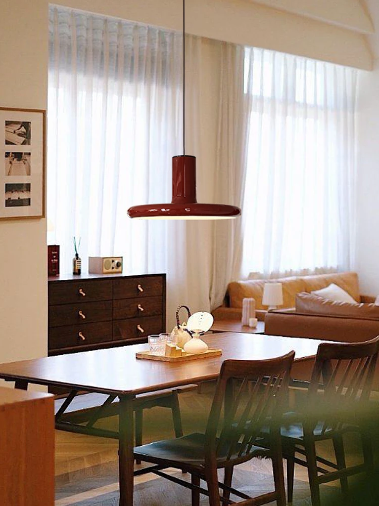 

Nordic Red Dsk Pendant Lights Modern Minimalist Design Atmosphere Lamps for Kitchen Dining Room Table Decoration E27 Chandelier