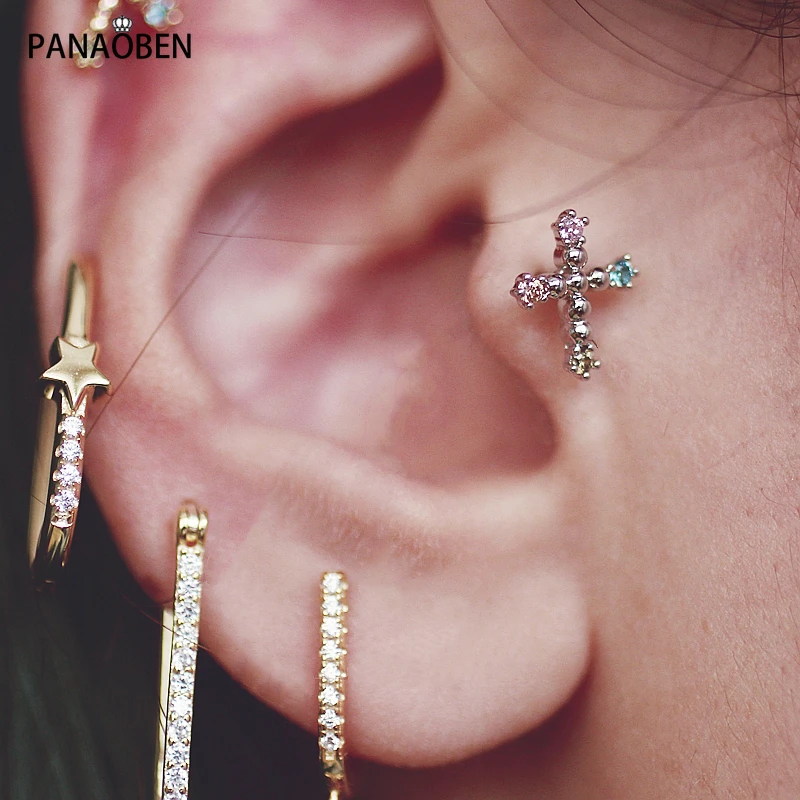 

PANAOBEN 925 Sterling Silver Earrings for Women Cross Stud Earrings Cute Mini Crystal Stud Earrings Christmas Jewelry for Women