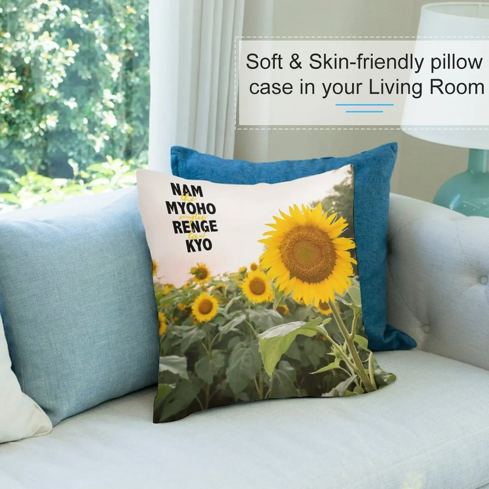 Nam Myoho Renge Kyo Ярко-желтая подушка с подсолнухом Роскошный чехол для подушки Подушка