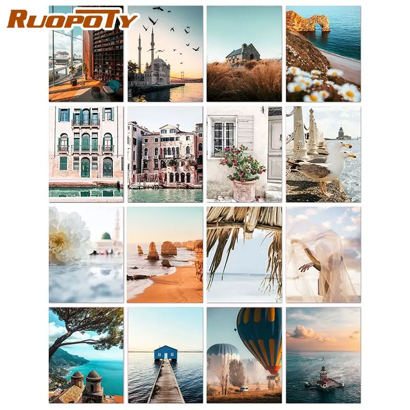 

RUOPOTY Oil Paint By Numbers Beautiful Buildings Drawing On Canvas Painting By Number Modern Home Decor