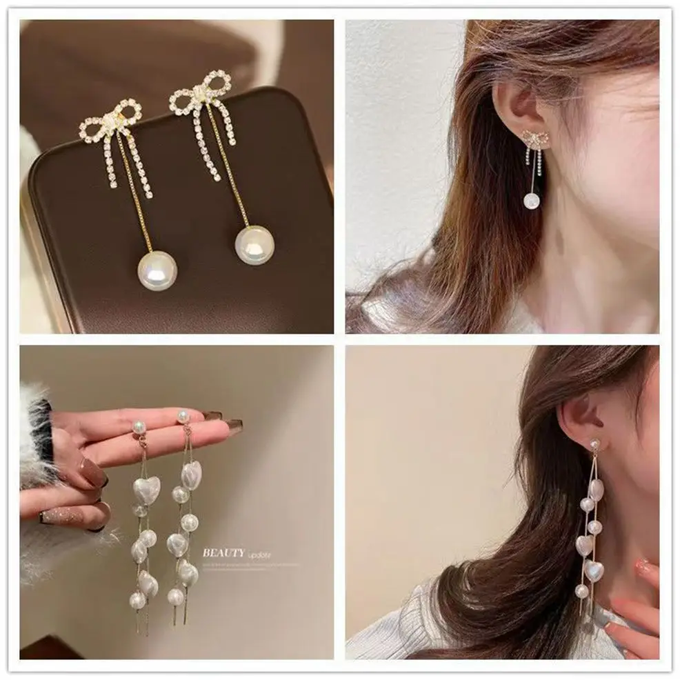 

Women Combination Packages S925 Silver Needle Hot Style Bowknot Pearl Earring Female New Tide Su XiaoZhong Stud Earrings