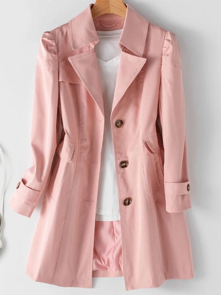 2022 New Autumn Winter Women'S Plus Size Windbreaker Mid-Length Slim Fit Solid Korean Style Coat Top  Fashion Women'S Coat
