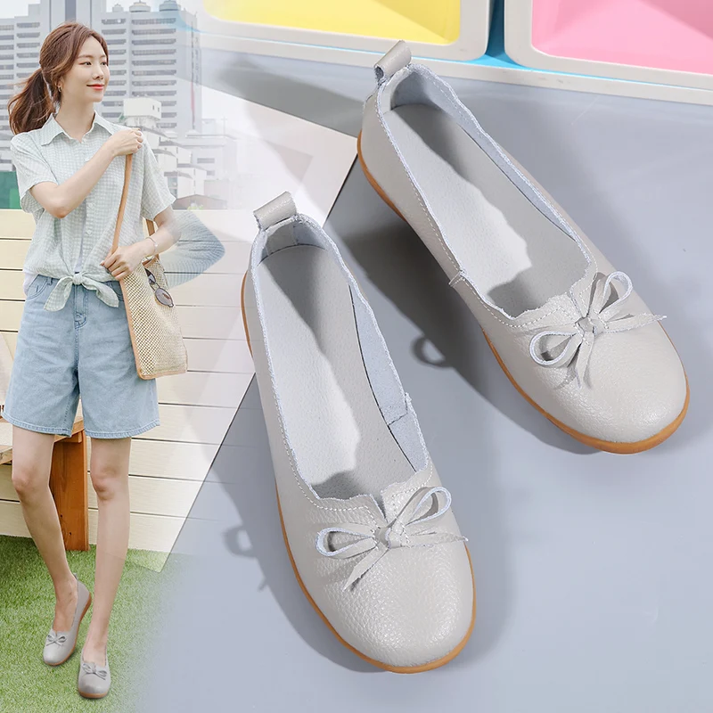 

Summer Women Flat Genuine Leather Ladies Hollow Lazy Shoes Casual Female Loafers Big Size 41