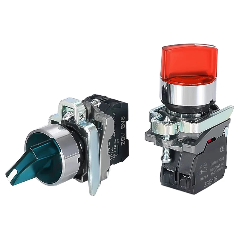 

XB4 Ручка самосброса, 2 передачи, 3 передачи, нормально открытый, нормально закрытый, механический кнопочный переключатель, самоблокирующийся держатель светодиодной лампы