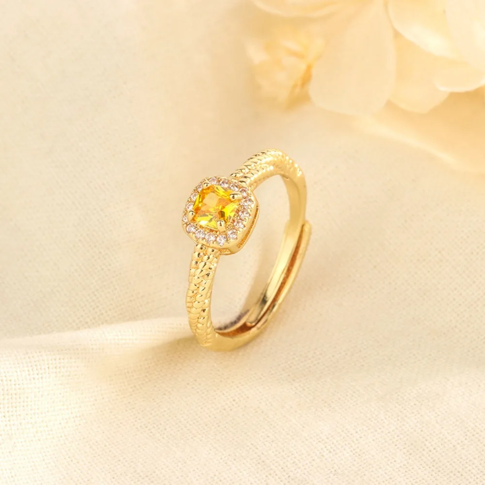 

Luxury Zircon Open Ring For Women Gold Adjustable Finger Rings Small Square Sugar/Watch Clock Diamond Wedding Couple Jewelry