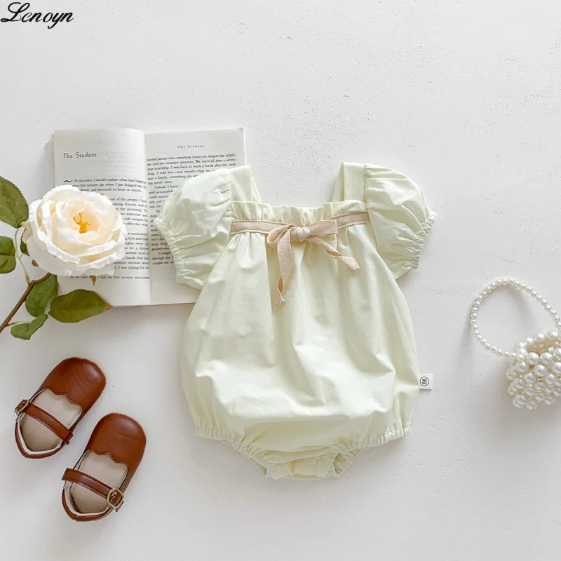 

Lenoyn 2023 Summer New Baby Little Flower Bowknot Girl Baby Bubble Sleeves Jumpsuit Bag Bottom Coat Climbing Clothes