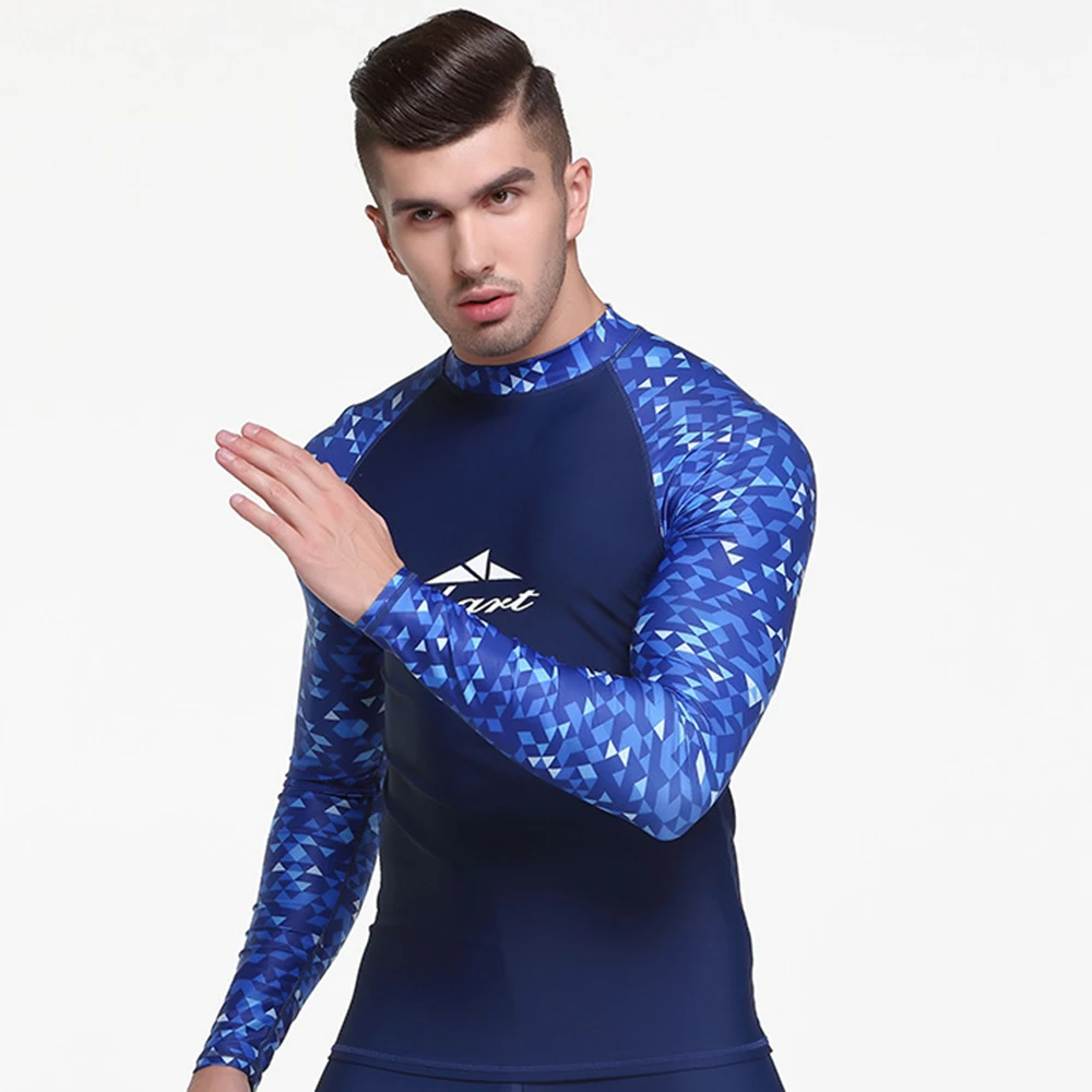 Fashion Men's Printed Split Long Sleeve Swimming Surf Top Water Sports Sunscreen Quick Dry Beach Swimming Surf Wear M-3XL