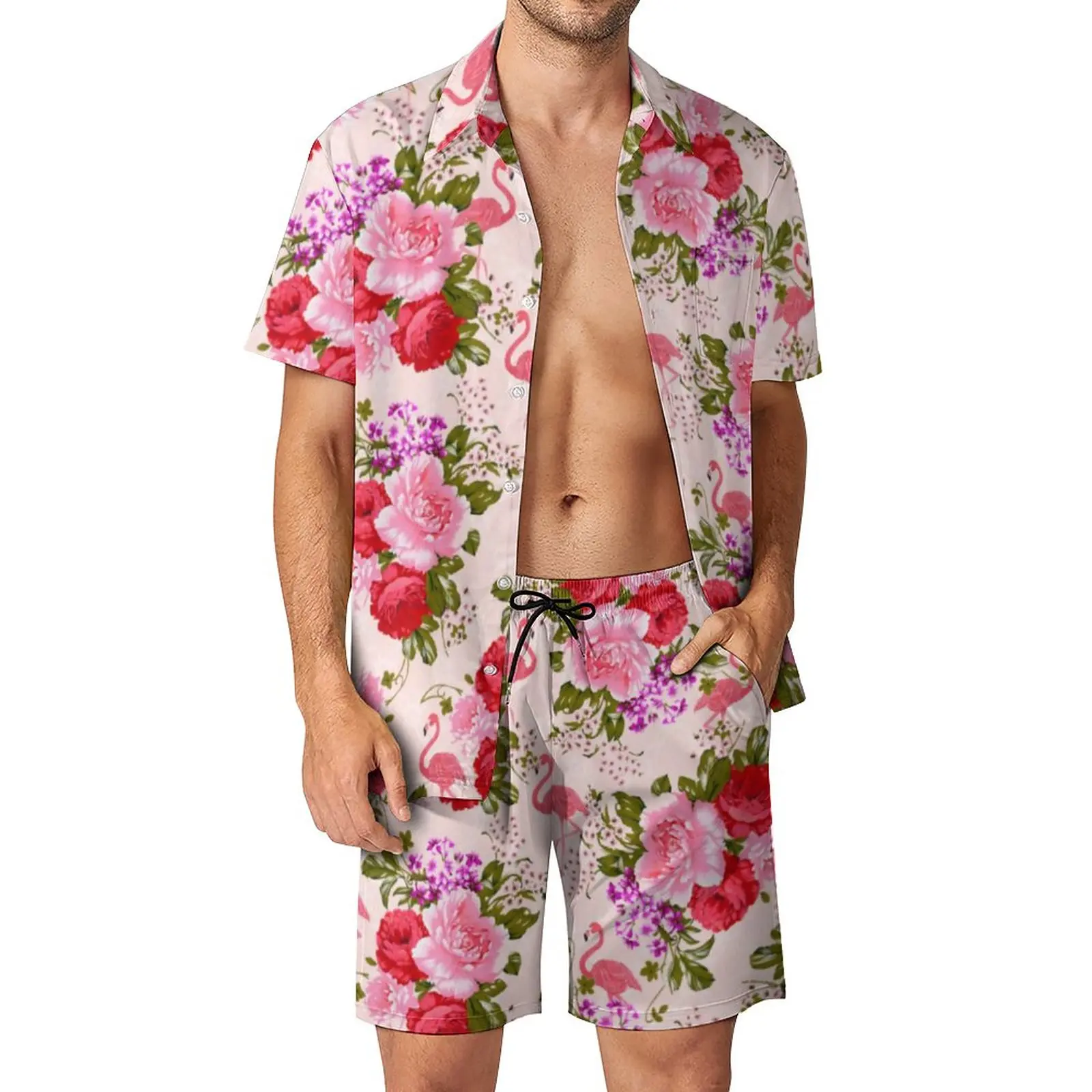 

Мужские комплекты с тропическим барочным цветочным принтом, винтажный крутой Повседневный комплект рубашки с розовыми розами, дизайнерские шорты с коротким рукавом, пляжный костюм