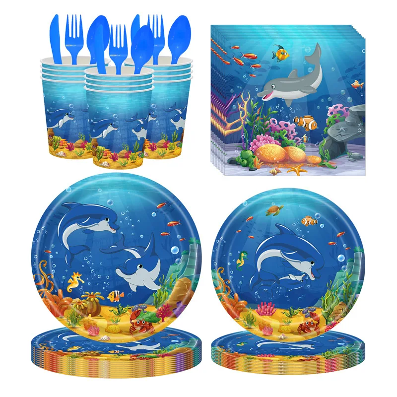 

Тема океан День рождения украшение под морем Дельфин детский душ Карнавал аксессуары одноразовая посуда