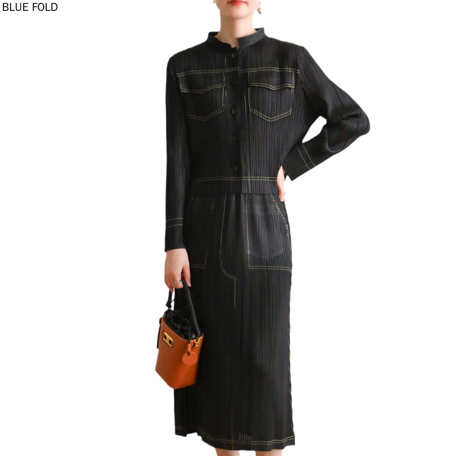 MIYAKE-комплект из рубашки с воротником-стойкой и джинсовой юбки корейский стиль