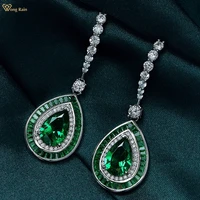 wong rain vintage 925 sterling silver pear 812 mm created moissanite emerald gemstone party drop dangle earrings fine jewelry