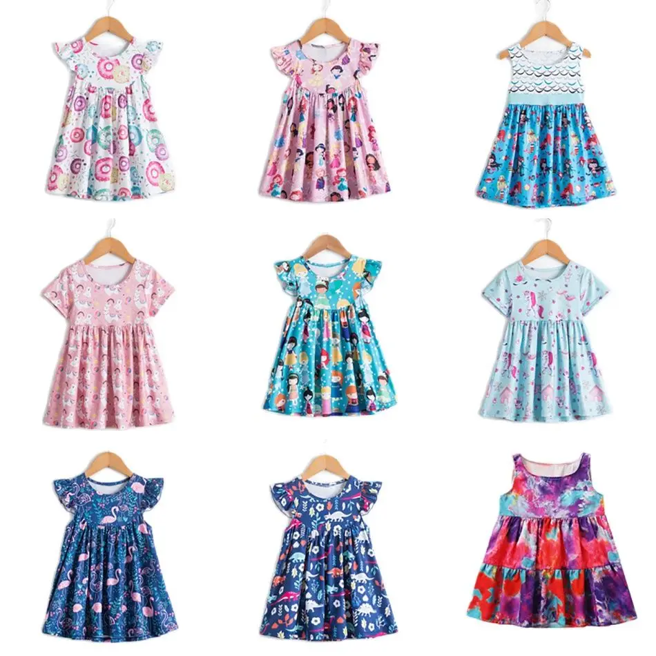 Floral Girls Anna Elsa Kids Princess Summer Cute Dress Letter Dresses Birthday Gown Party Clothes Vestidos 2-9T