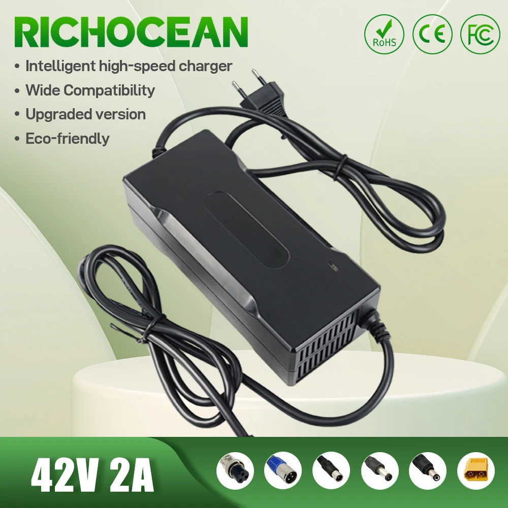 

RICHOCEAN 42V 2A 10S Lithium Battery Fast Charger For 36V Li-ion Electric Scooter Universal E-tool With Output Plug With Fans