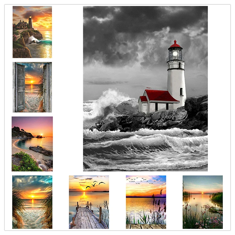 

5D алмазная живопись «сделай сам», пейзаж, берег, закат, стразы, картина, полная круглая Алмазная вышивка, мозаика, украшение, подарок