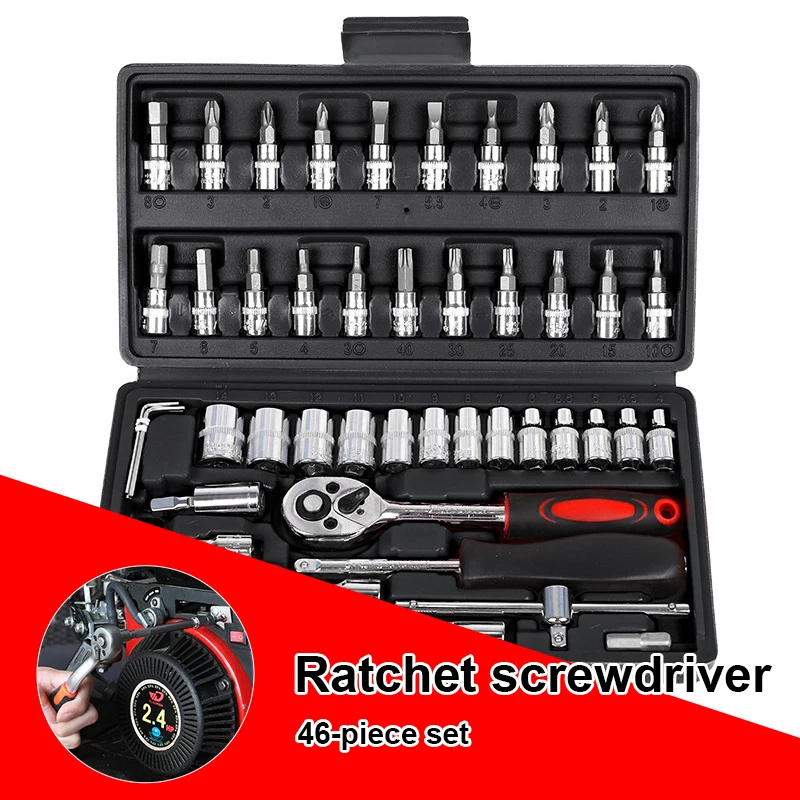 

46Pcs Ratchet Wrench Set Socket Wrenches Professional Mechanical Workshop Tools Kit Motorcycle Car Repair Hand Tool Sets Box