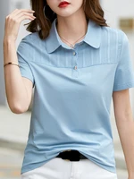 camiseta mujer button t shirt women cotton tshirt turn down collar top casual short sleeve tees 2022 summer korean women clothes