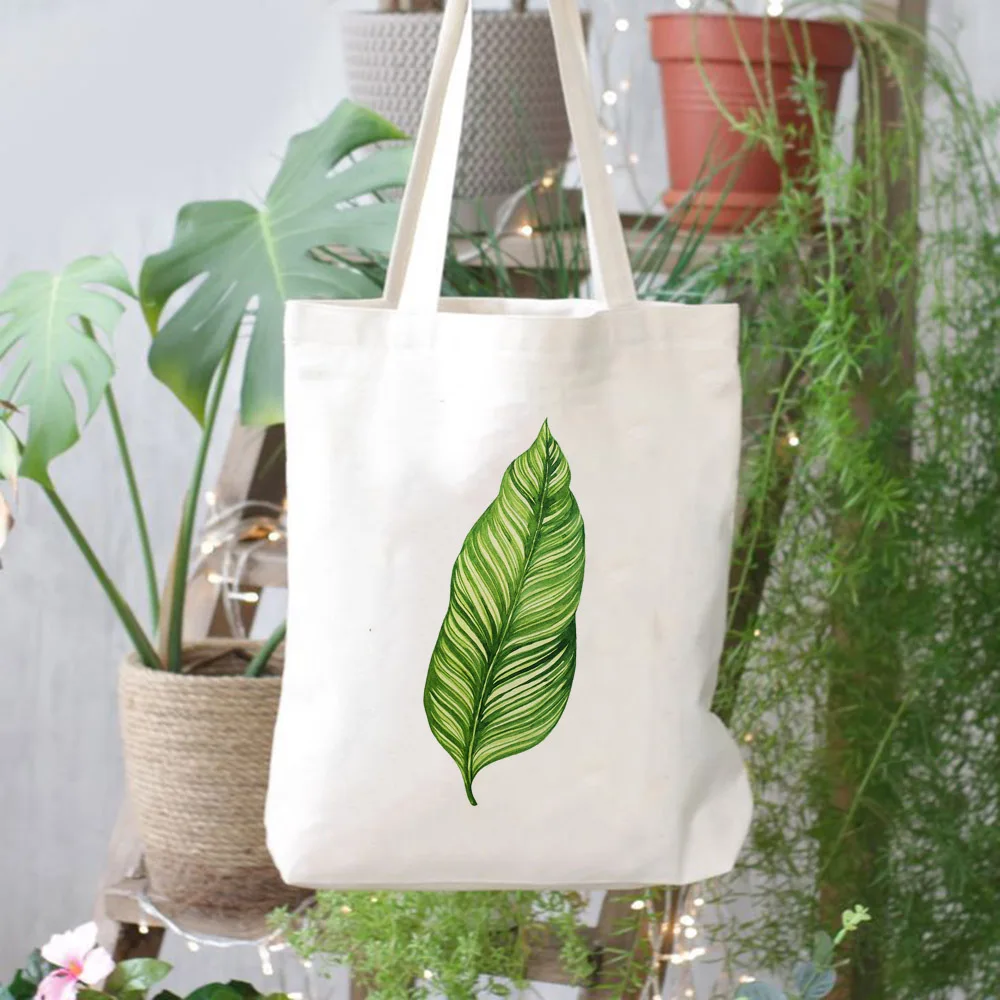 

Women Canvas Shoulder Book Bags Female Eco Handbag Tote Shopper Reusable Foldable Storage Bag Banana Leaf Printed Shopping Bags