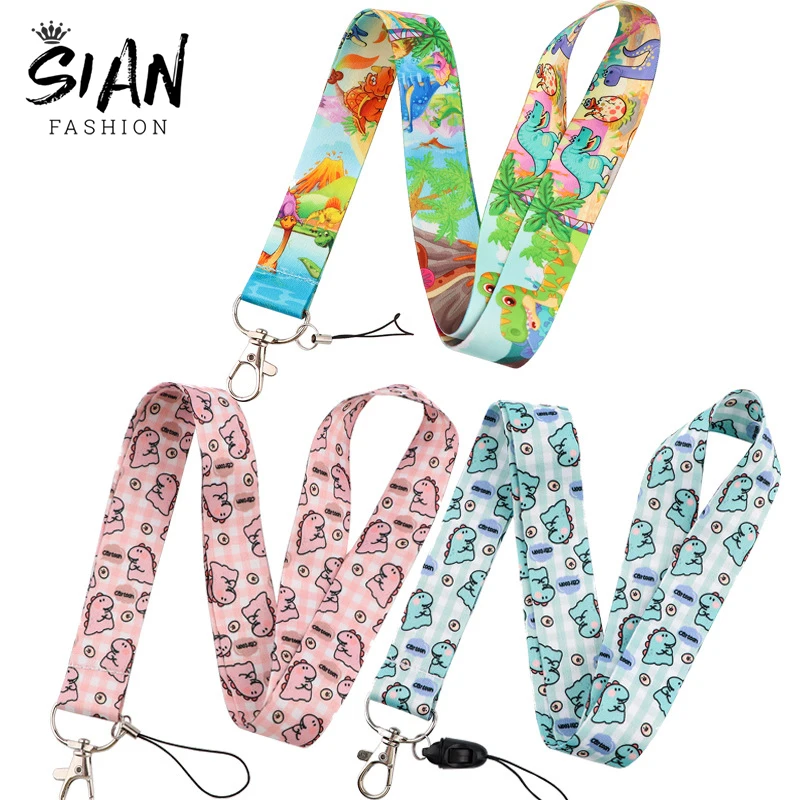 

Cute Dinosaur Cartoon Print Ribbon Lanyards Keychains Holder Hanging Rope Neck Straps for Phone ID Card Keyring Creative Jewelry