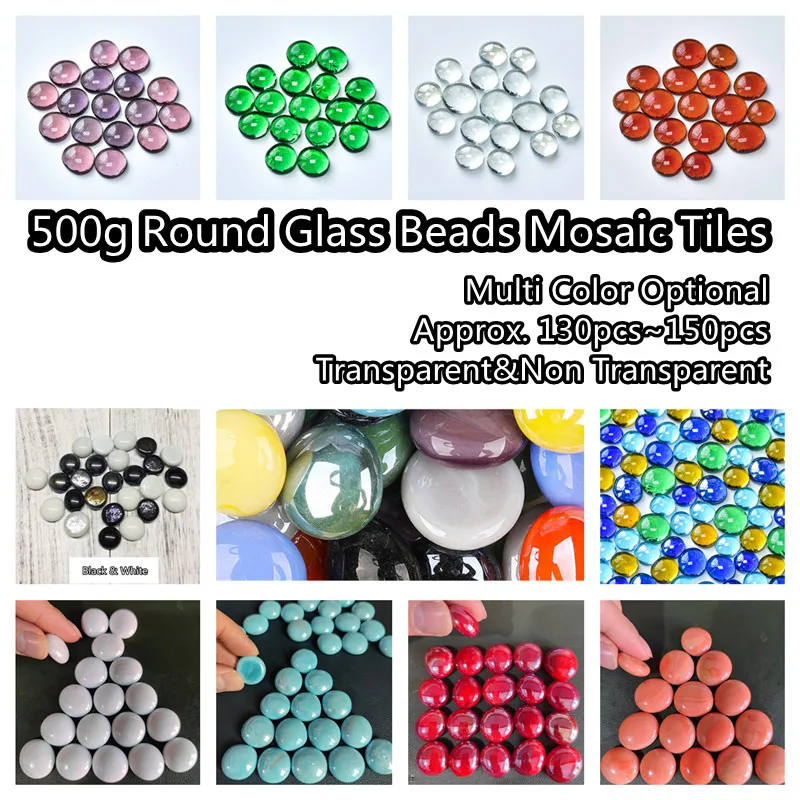 

500g/17.63oz(Approx. 150pcs) Round Beads Glass Mosaic Tiles Colorful Mosaic Making Oblate Tile DIY Craft Materials