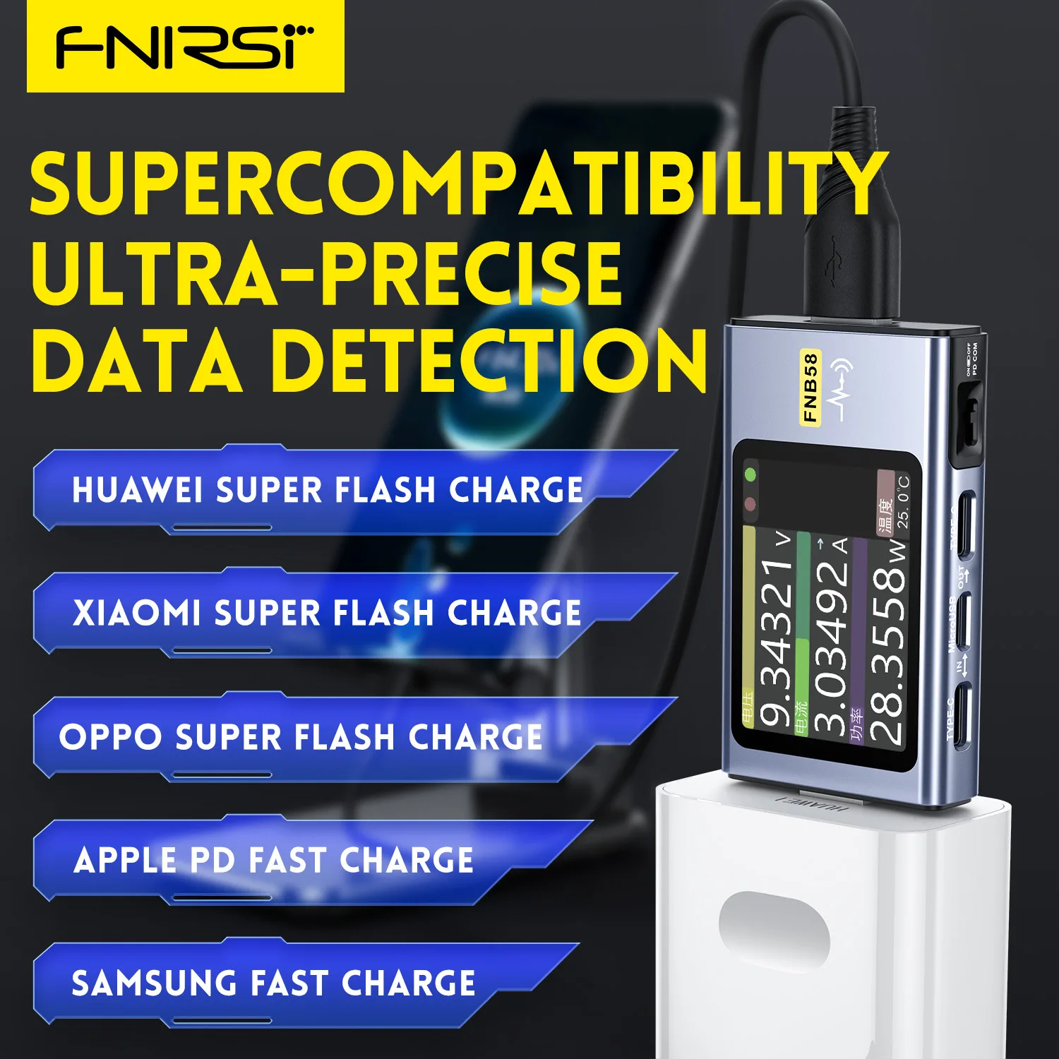 

FNIRSI-FNB58 USB Tester Voltmeter Ammeter TYPE-C Fast Charge Detection Trigger Capacity Measurement Ripple Measurement