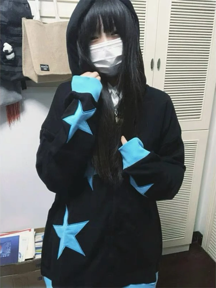 

HOUZHOU Vintage Harajuku Y2k Style Hoodies Women 2023 Fashion Casual Print Patchwork Long Sleeve Oversized Hooded Sweatshirt