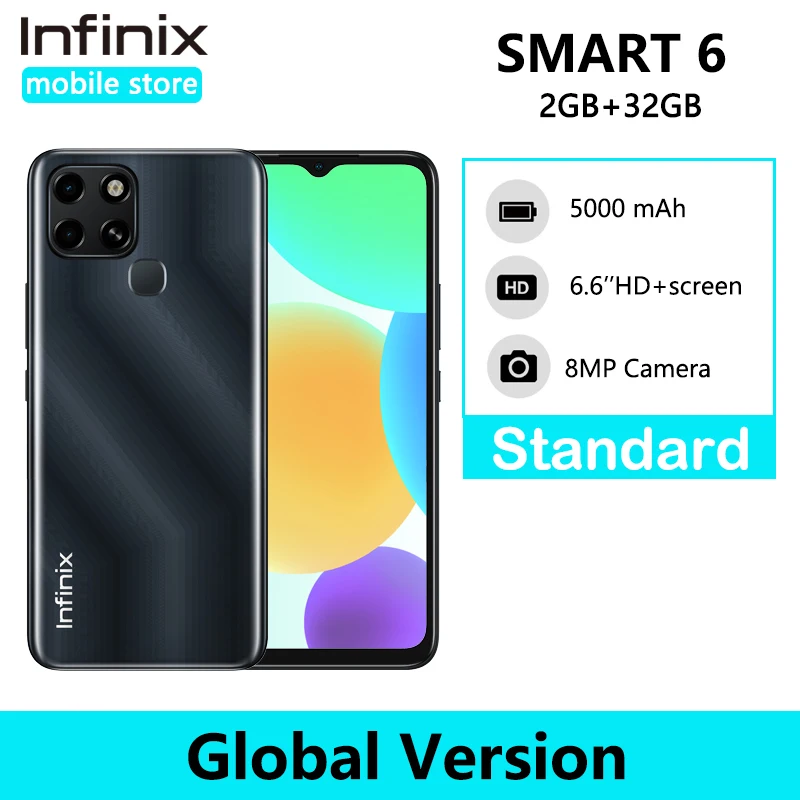 Смартфон Infinix SMART 6 2 + 32 ГБ HD дисплей дюйма аккумулятор 5000 мАч камера 8 МП процессор