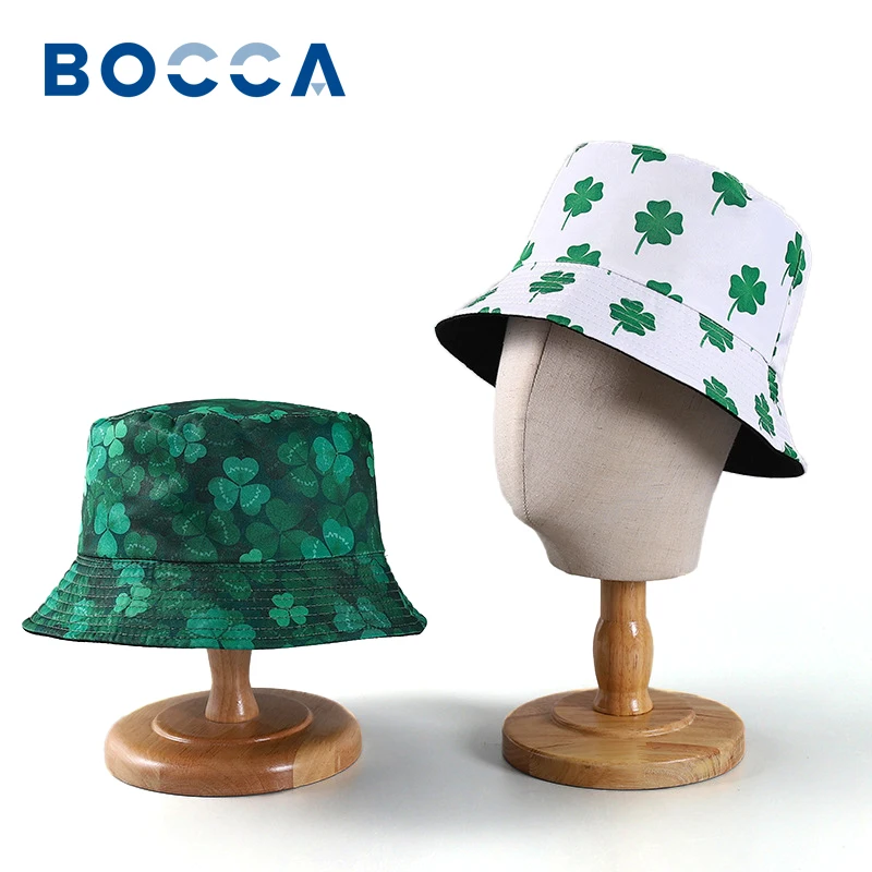 

Bocca Four Leaf Clover Bucket Hat Printing Panama Fisherman Hats Women Men Reversible Sun Summer Beach Fishing Sunscreen Bob Cap