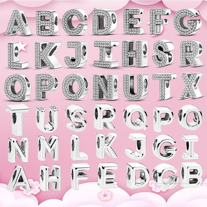 Серебряные буквы алфавита подвески с инициалами A B C Φ для оригинального браслета