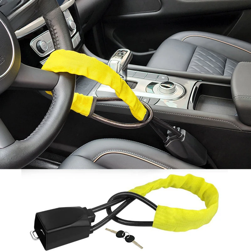 

Car Steering Wheel Steel Lock Seat Belt Anti-theft Lock With 2 Keys Anti-theft Device Easy Installation Fits Most Cars SUV