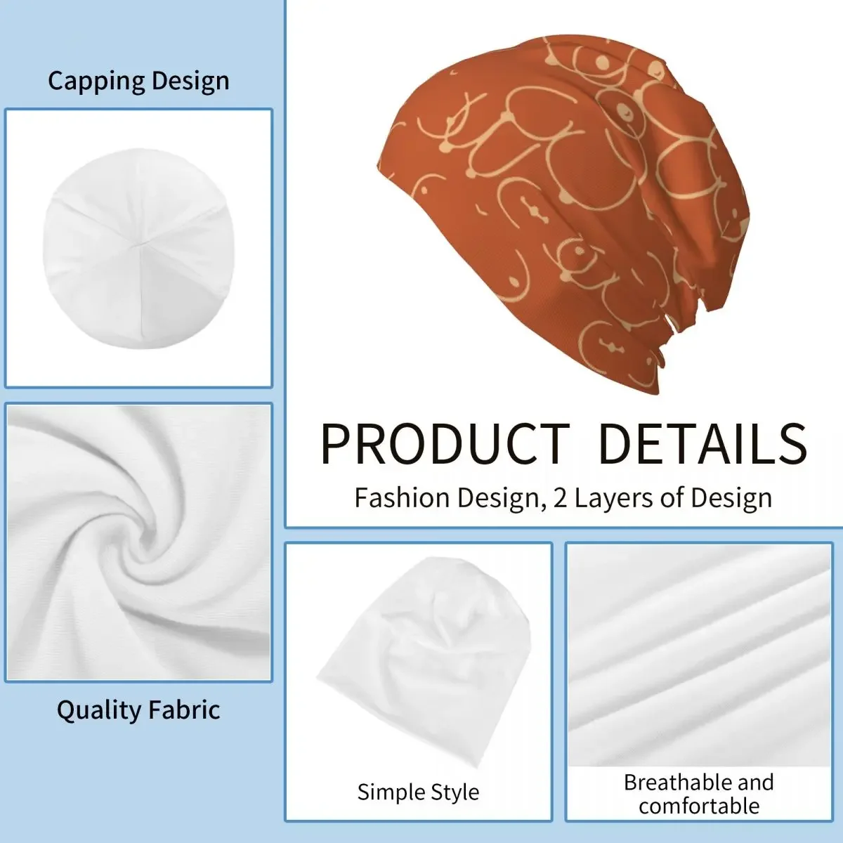 Шапка вязаная терракотовая с принтом черепов