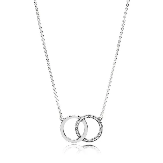 

Authentic 925 Sterling Silver Moments Sparkle Entwined Circles Logo Signature Necklace For Women Bead Charm Diy Fashion Jewelry